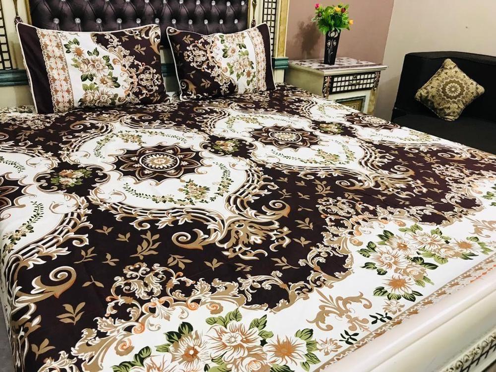 3PCS Cotton Printed Double Bedsheet